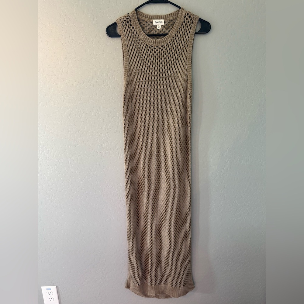 Beige Open Knit Maxi Dress coverup